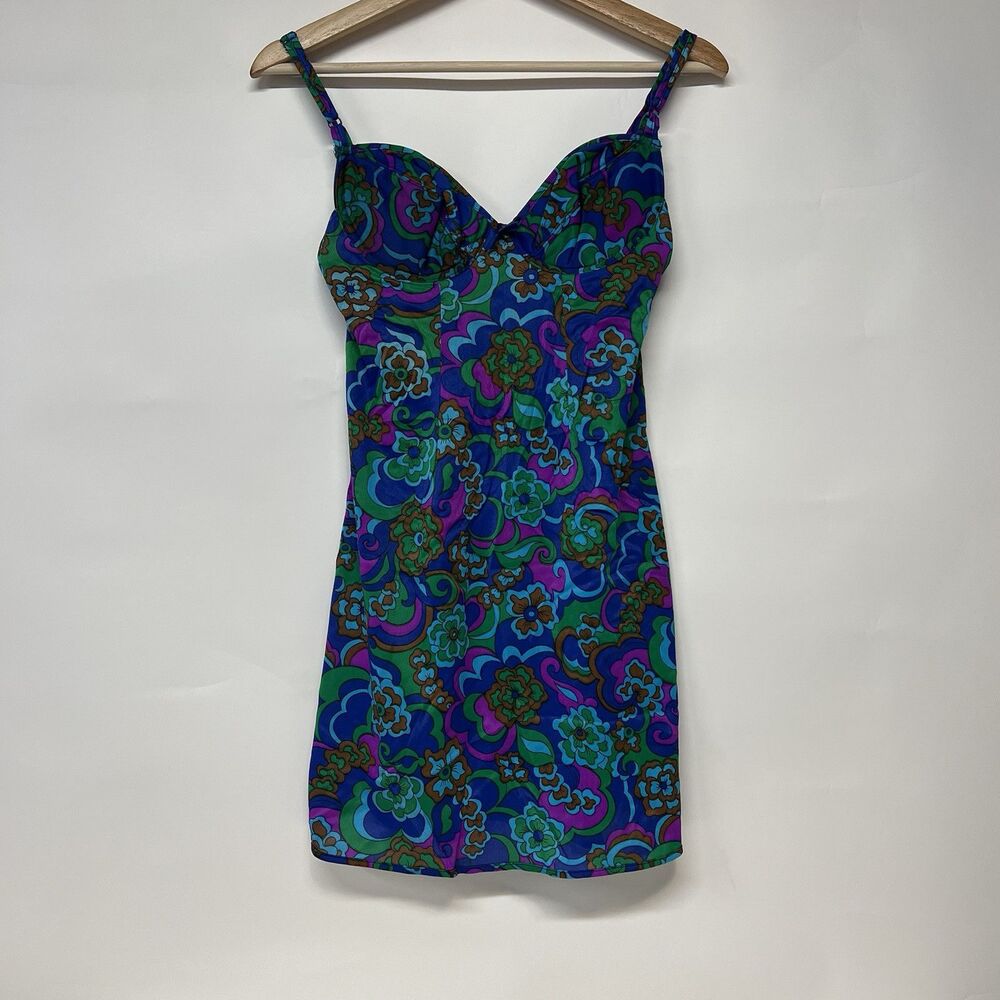 Vintage Mod Floral Slip Dress 32 B Union Made